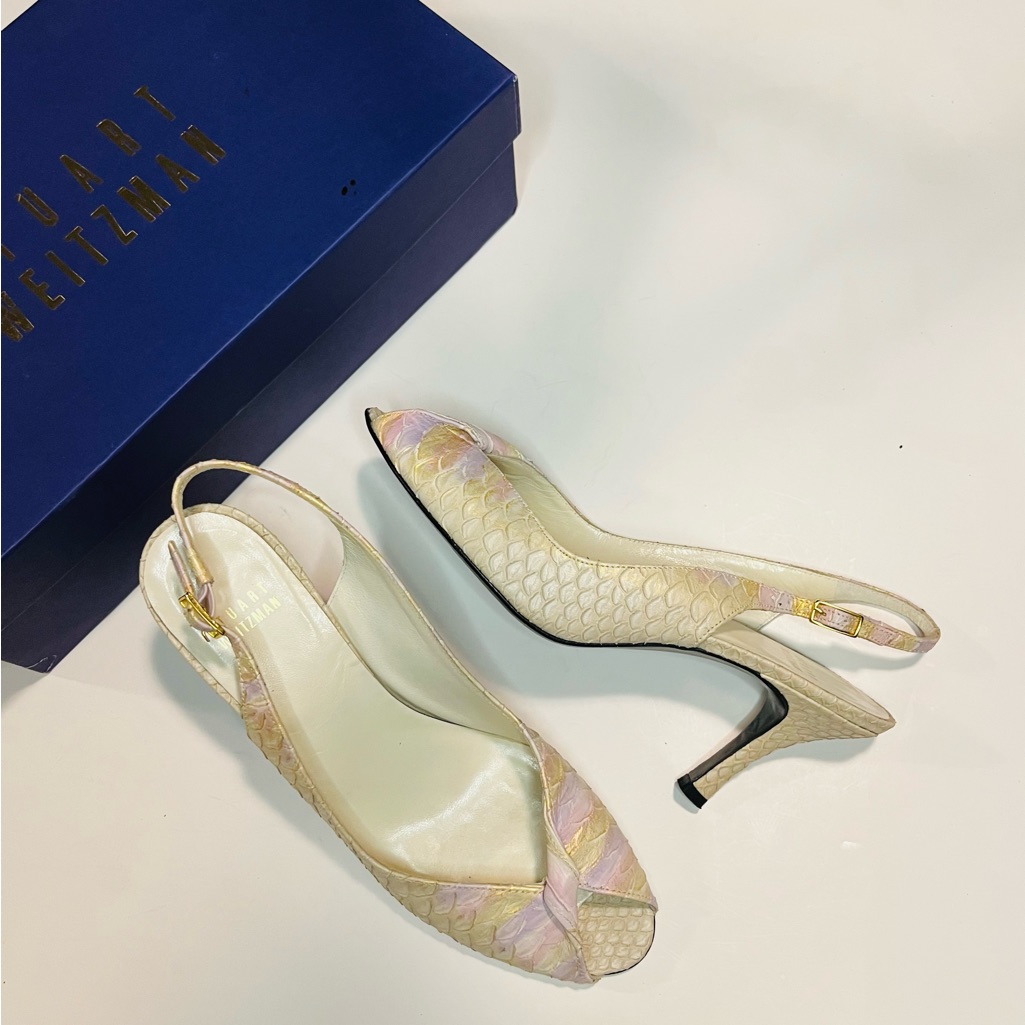 Stuart Weitzman Women’s Slingback Frenchtwist Mauve Mojave Python Heels Size 7.5